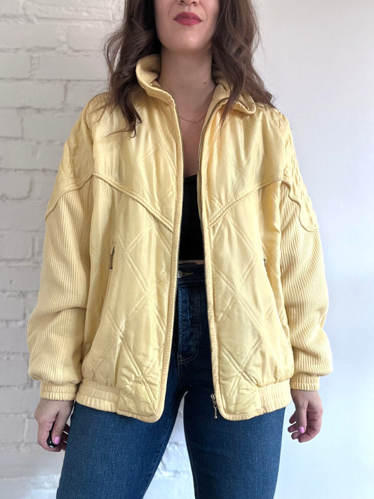 Yellow Silk Bomber Jacket - Sz. L