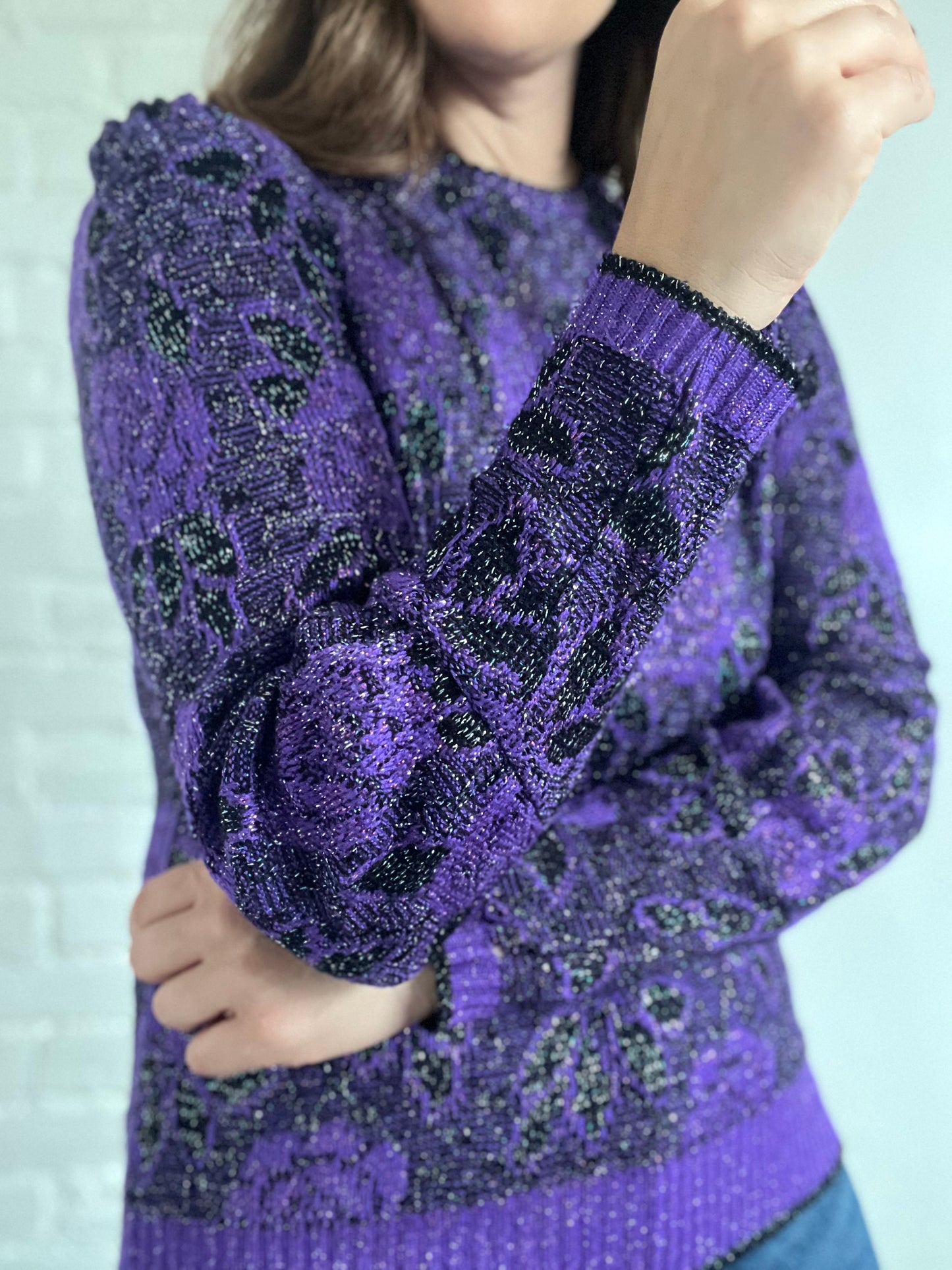 Metallic Purple Rose Sweater - S/M