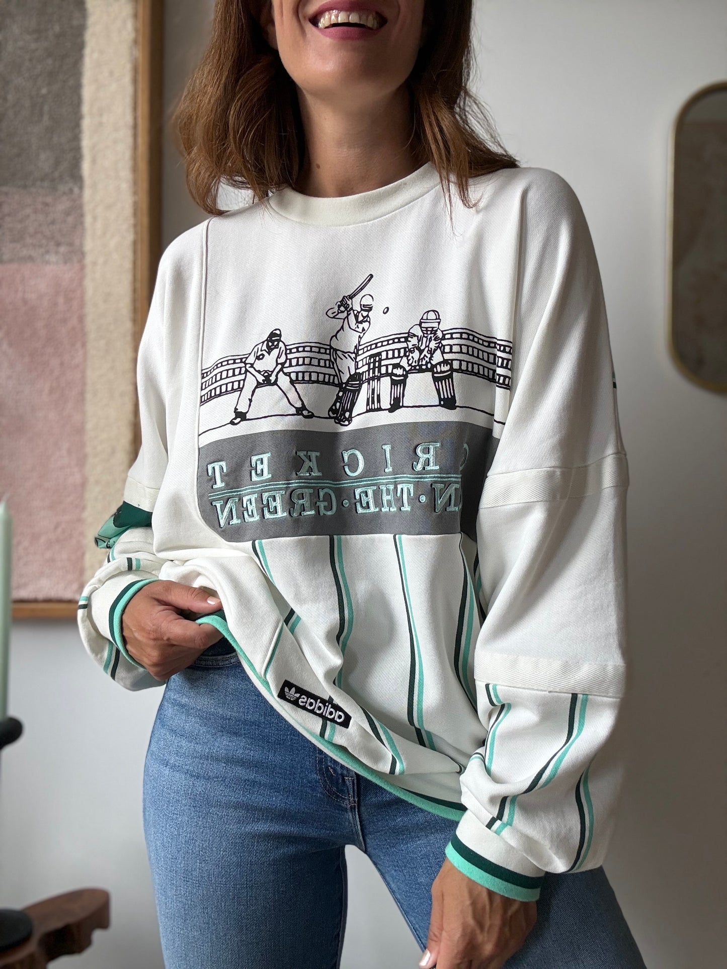 Retro Adidas Cricket Crew Sweatshirt - Size Large