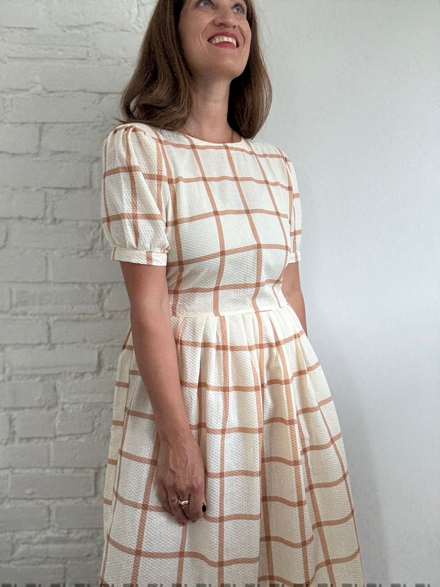 Handmade Caramel Plaid Dress - Size L