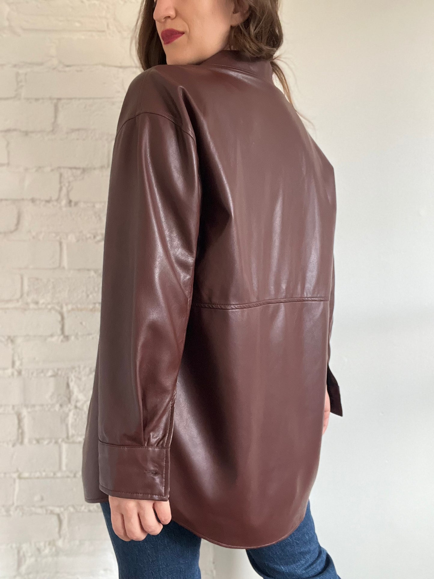 Faux-Leather Shirt Jacket - M