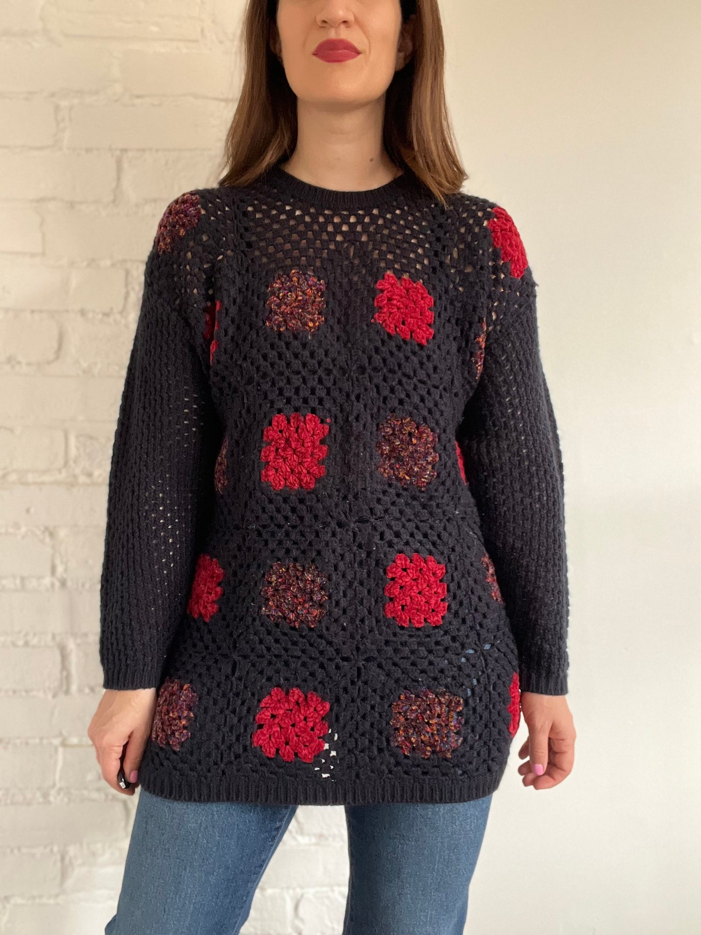 Granny Square Crochet Pullover - L