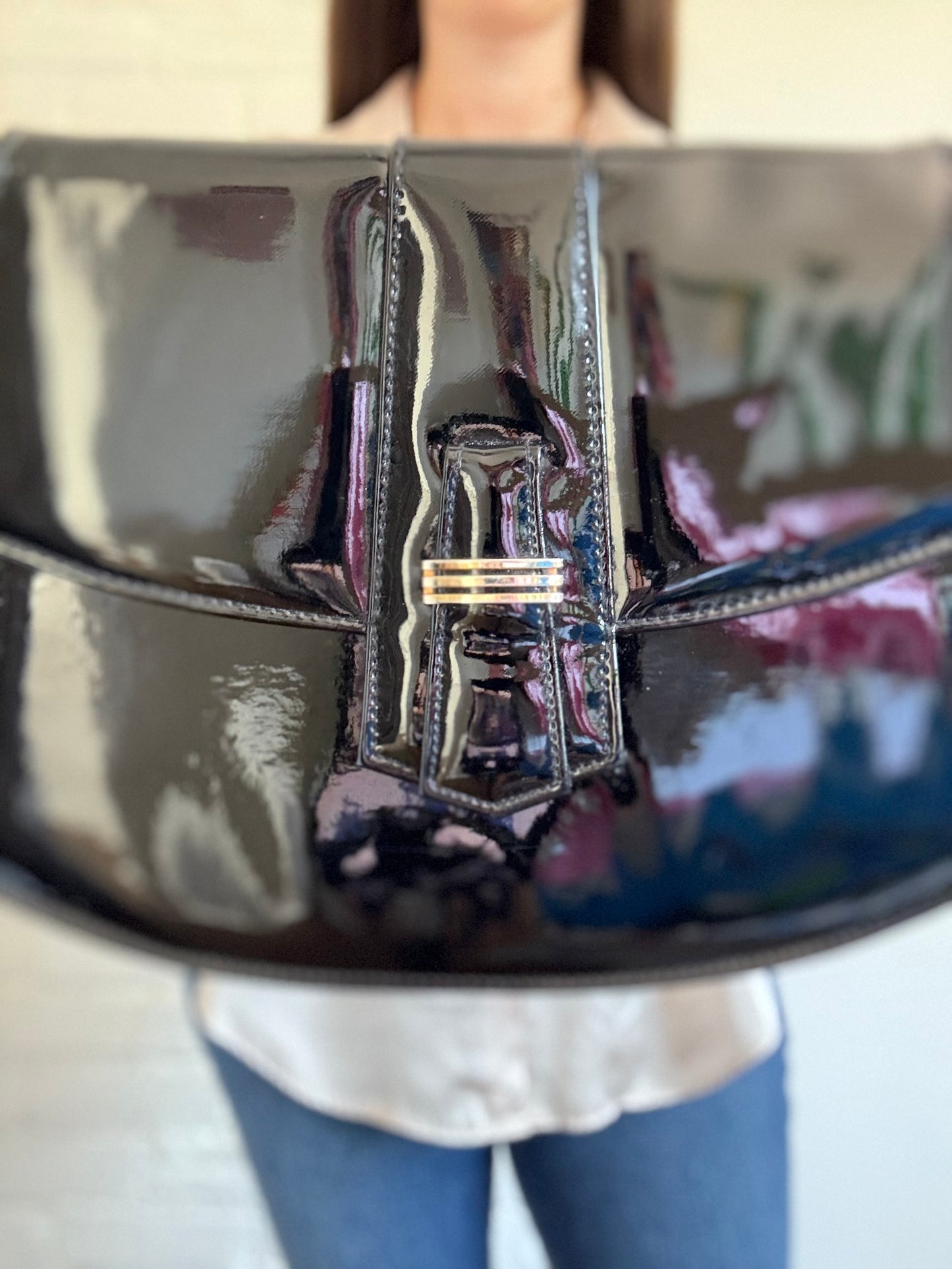 Black Patent Faux Leather Purse
