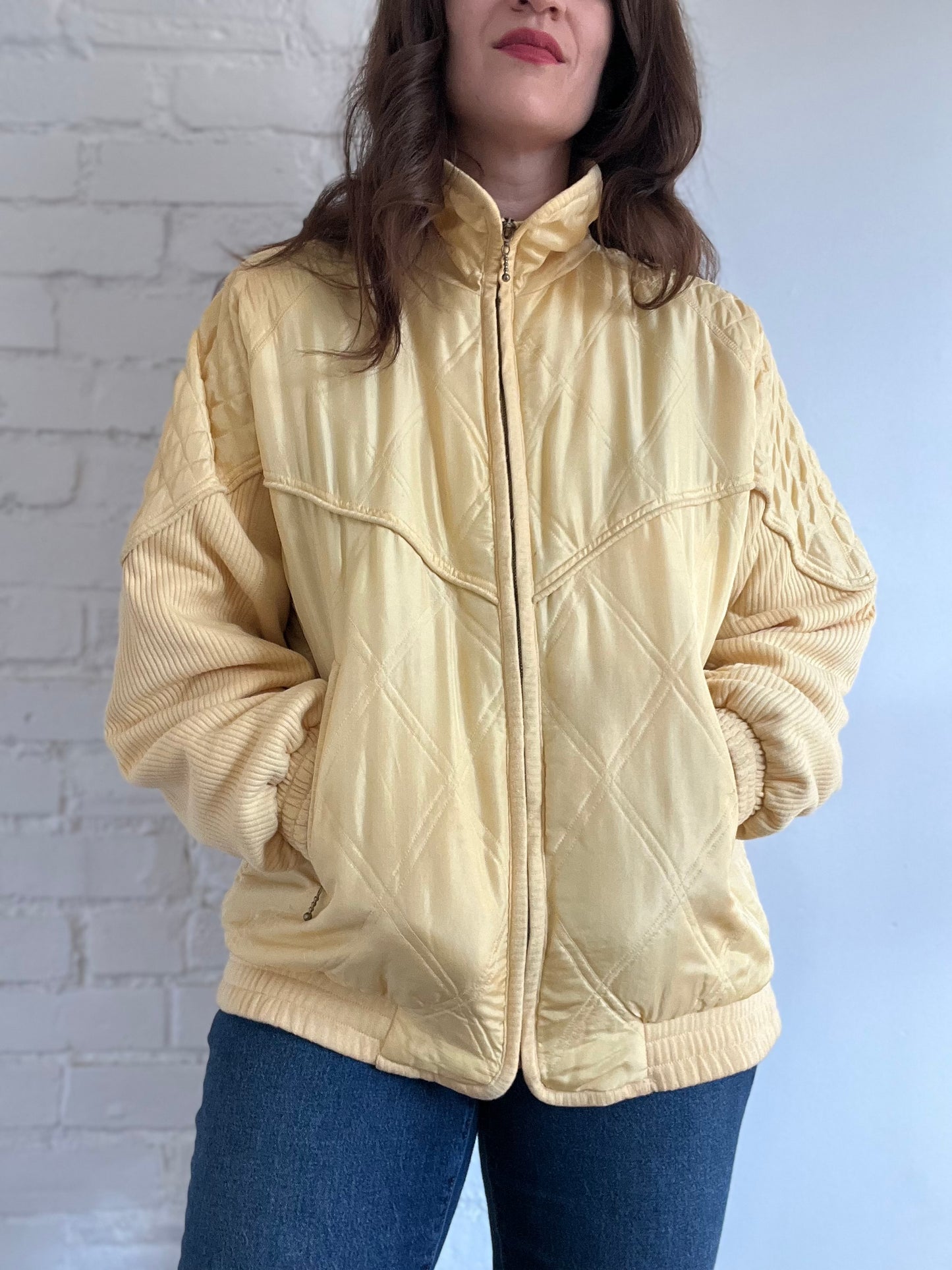 Yellow Silk Bomber Jacket - Sz. L