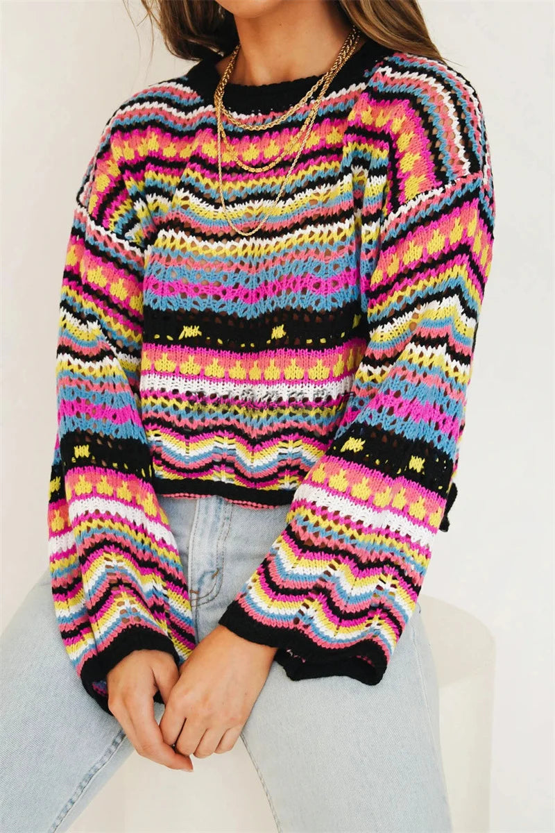 Loose Rainbow Knitted Sweater - M/L