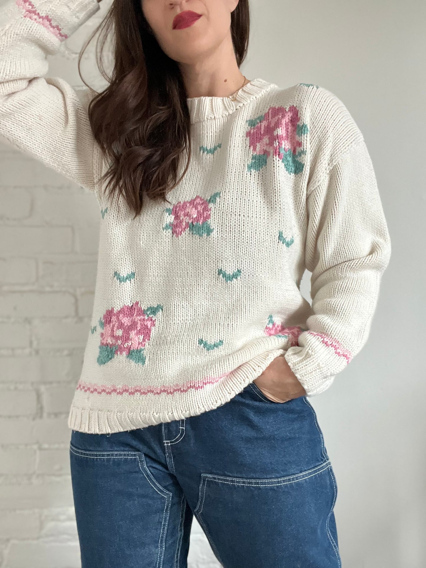 Soft Floral Knit Sweater - Size M