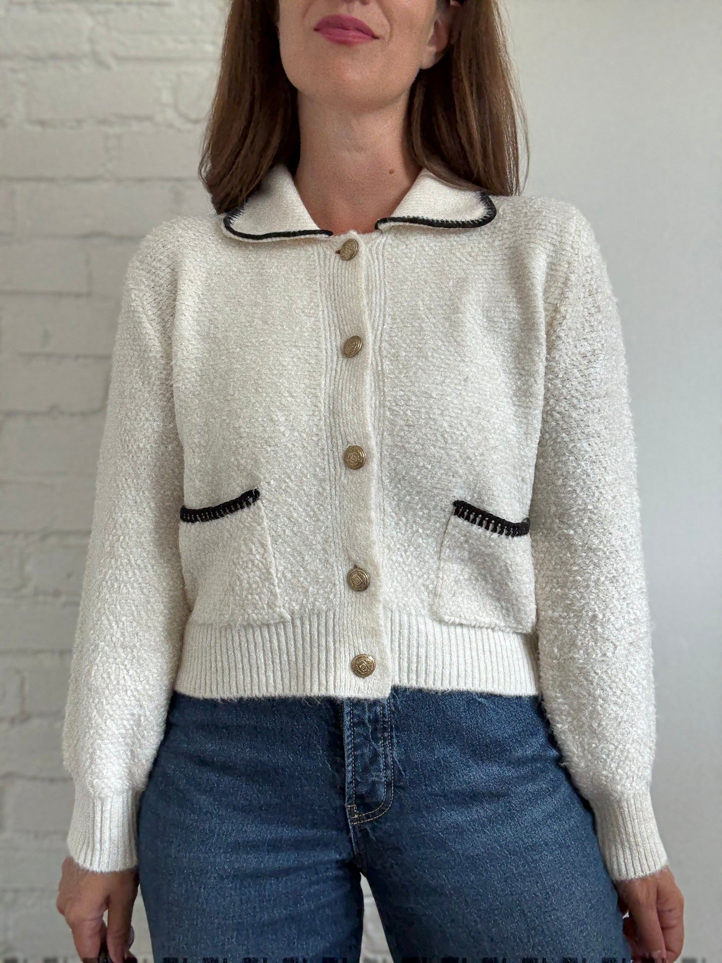 Mango Contrast Trims Sweater - Size L