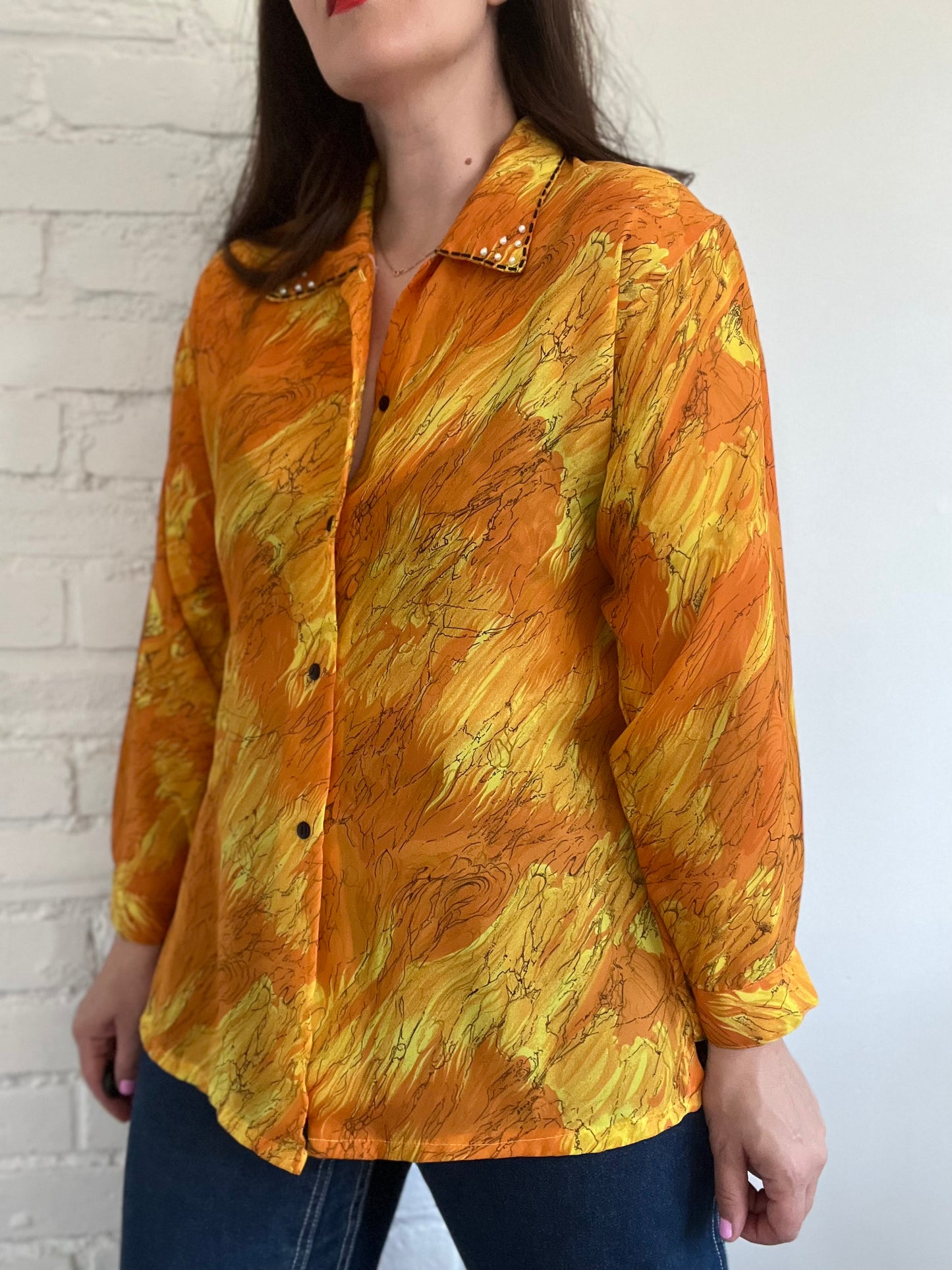 Abstract Orange Button-Up - M
