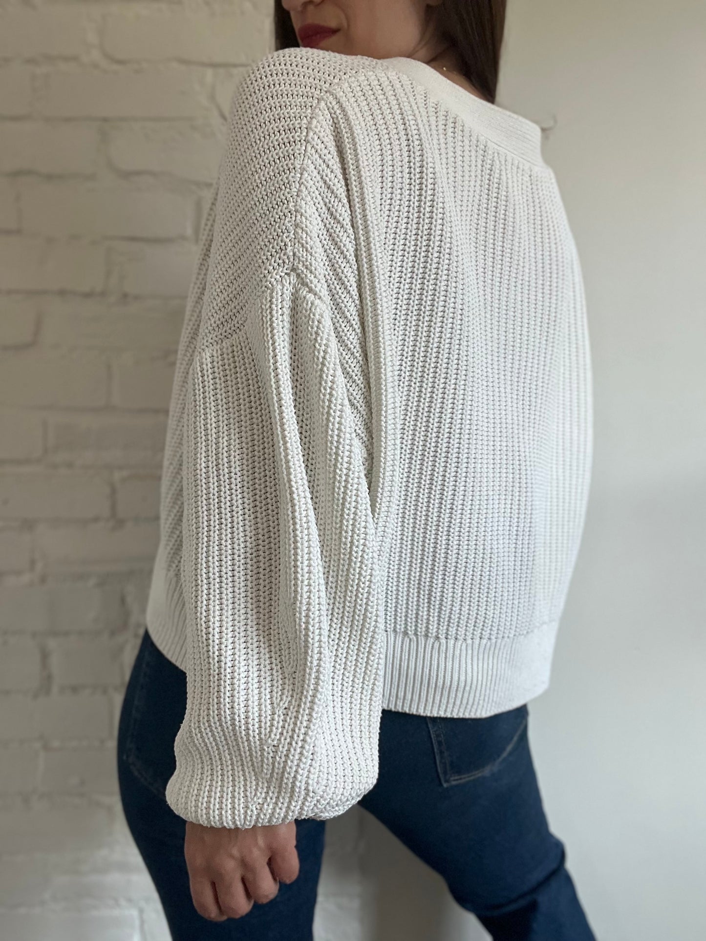 Chunky White Knit Cardigan - Size L (oversized)