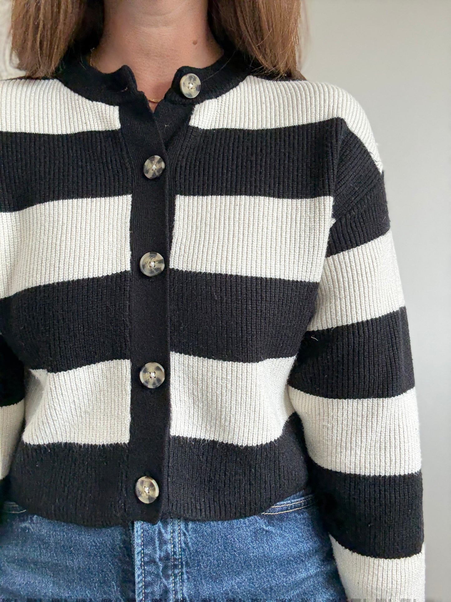B&W Striped Plushy Cardigan - Size XS/S