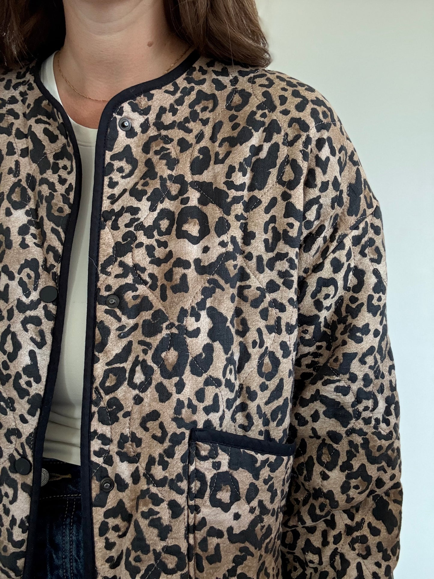 Leopard Quilted Jacket - Size S (oversized)