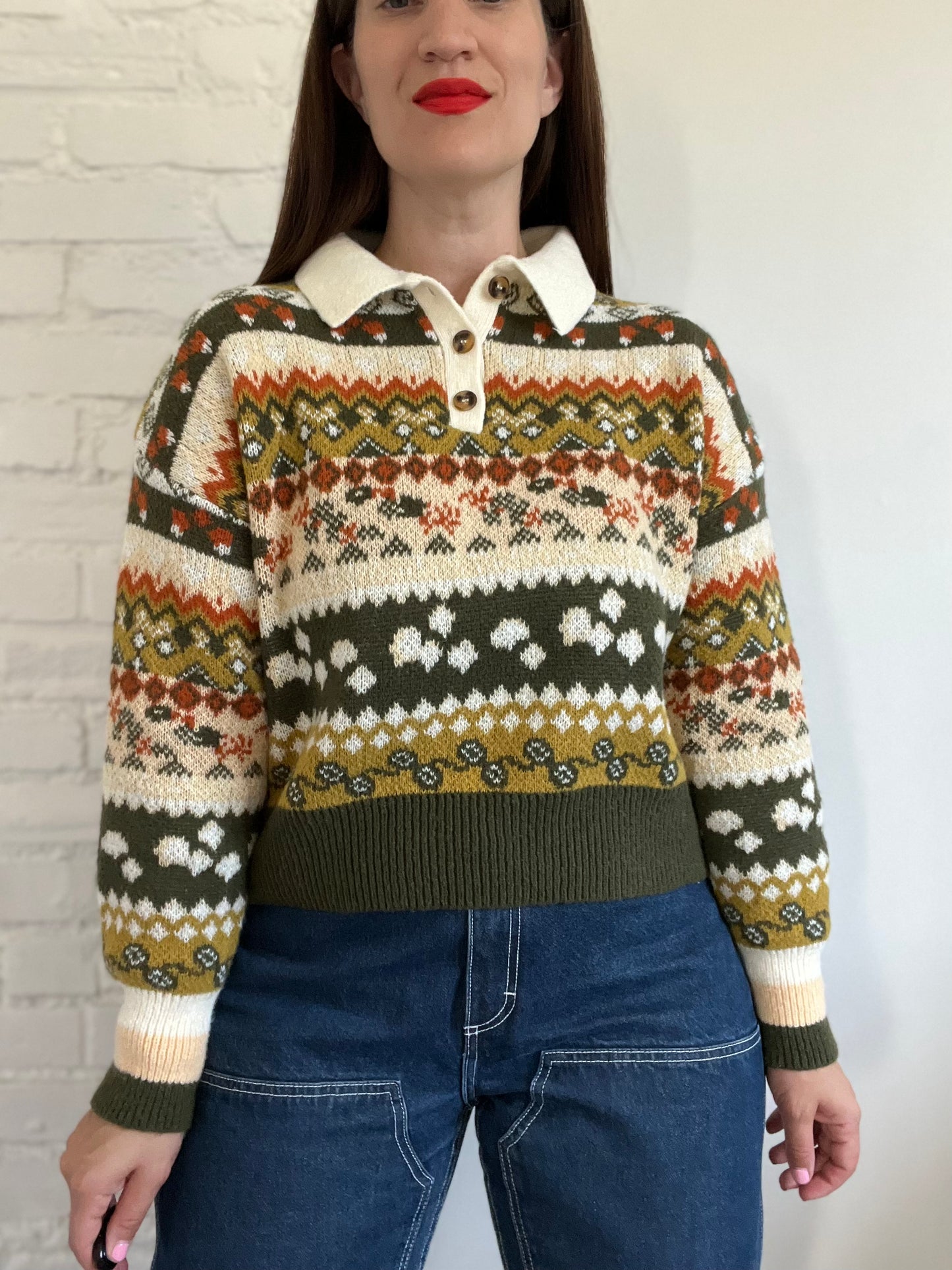Multicolour Neutral Crop Sweater - M