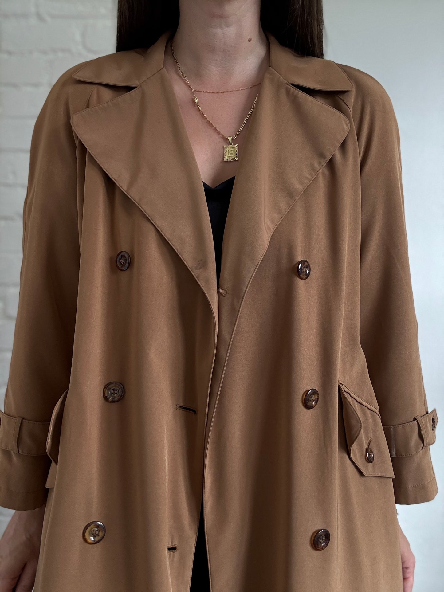 Detailed Camel Trench Coat - Size L