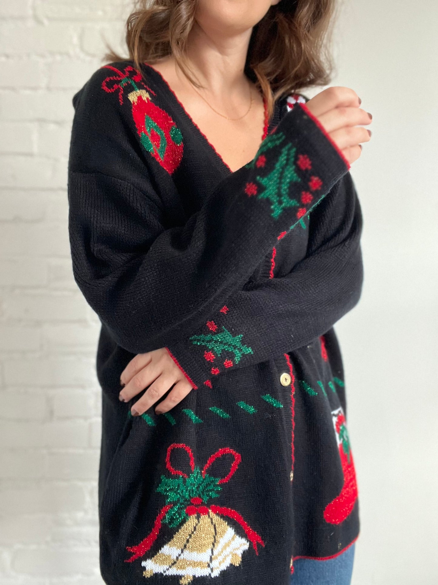 Long Festive Metallic Cardigan - 1X
