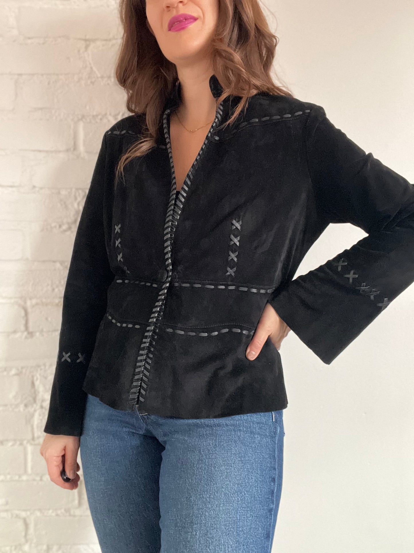 Western Black Suede Jacket - L