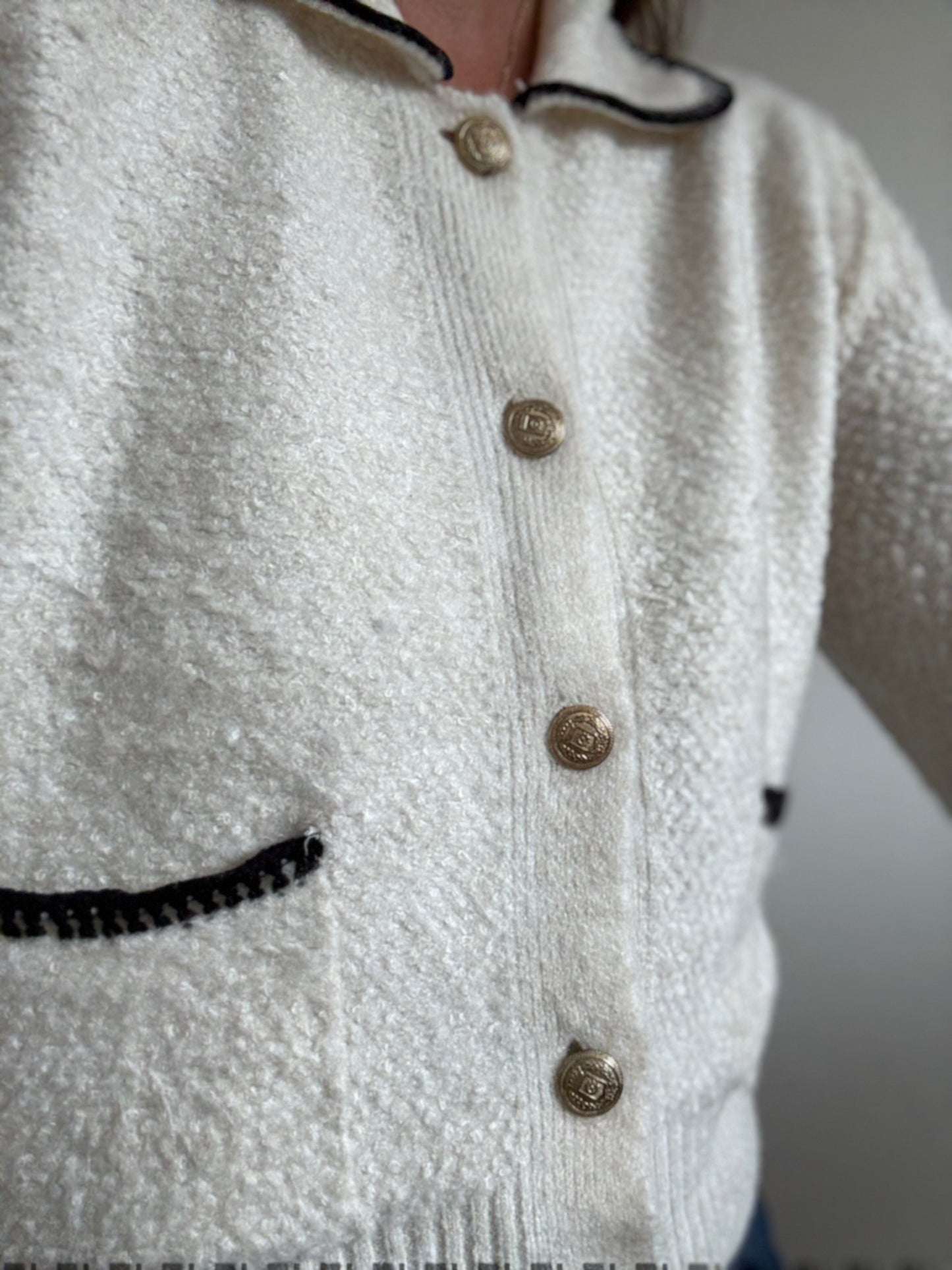 Mango Contrast Trims Sweater - Size L