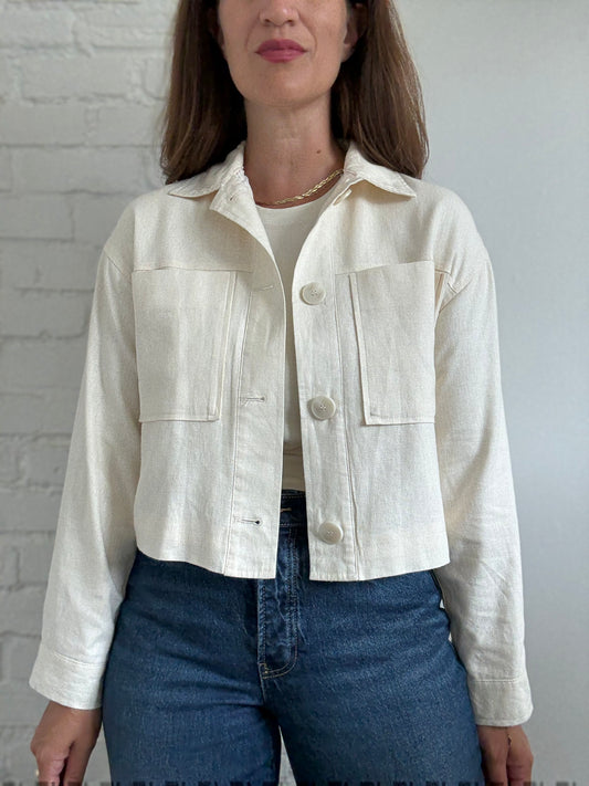 Linen Ivory Cropped Jacket - Size S (oversized)