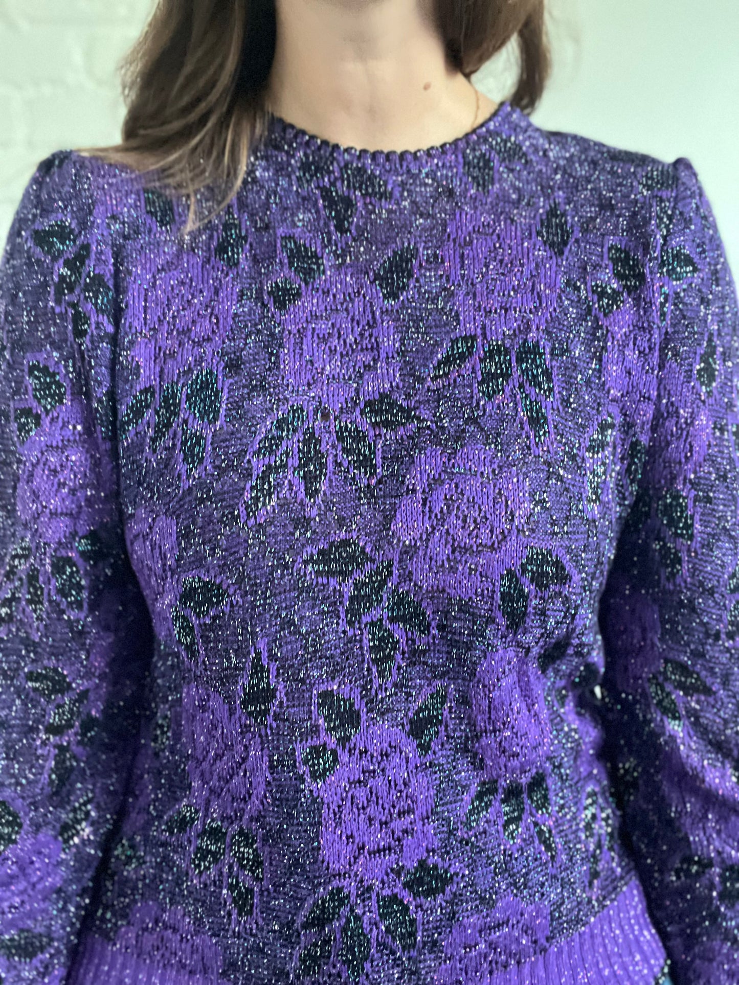 Metallic Purple Rose Sweater - S/M