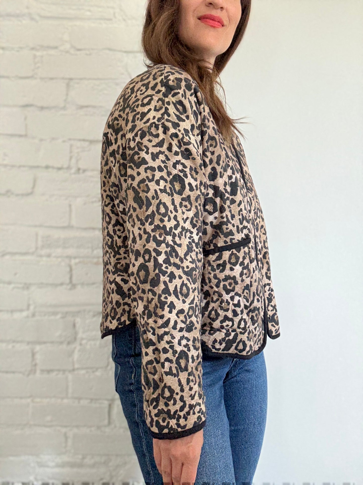 Leopard Quilted Jacket - Size S (oversized)