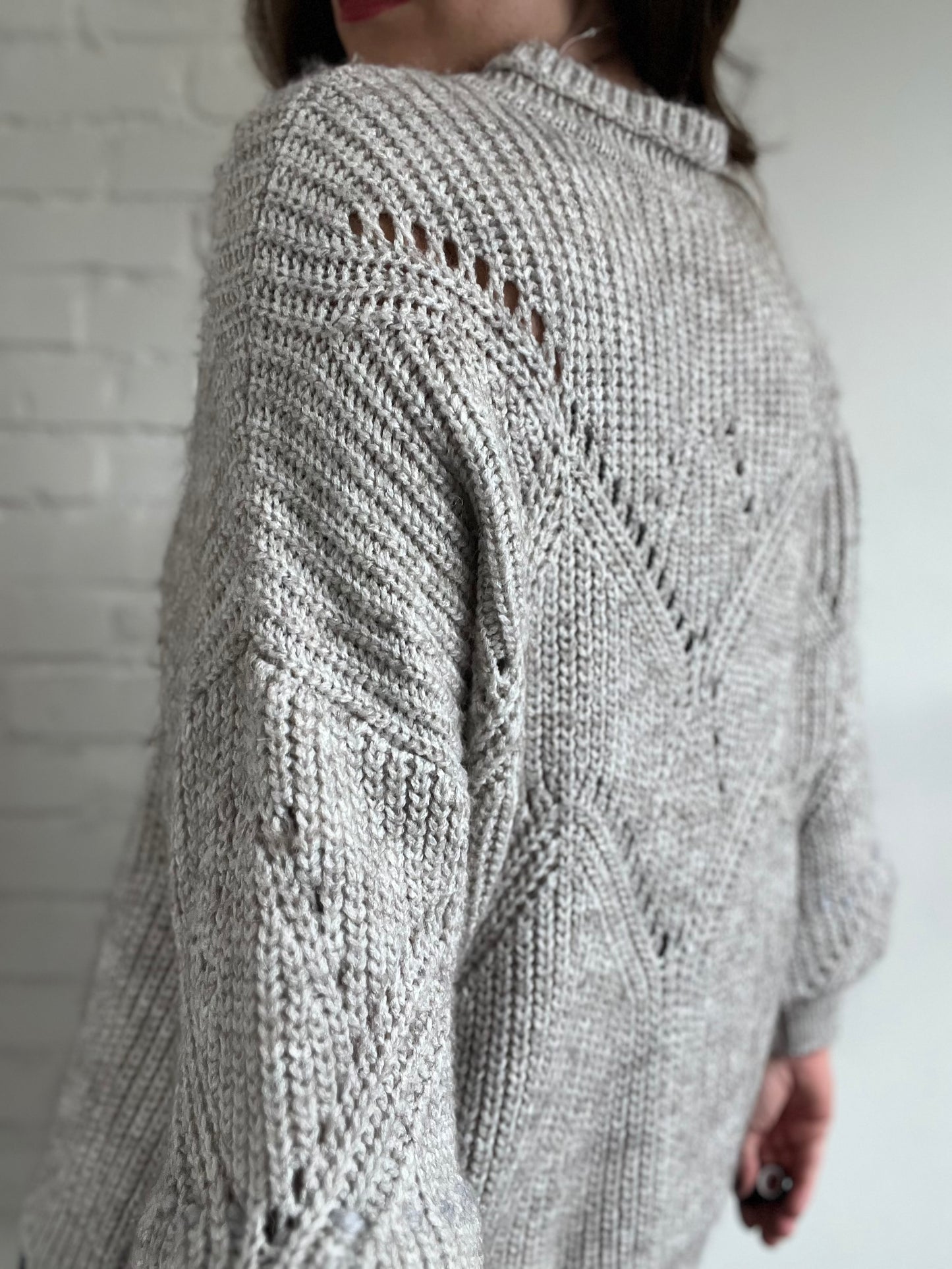 Oatmeal Pointelle Sweater - L