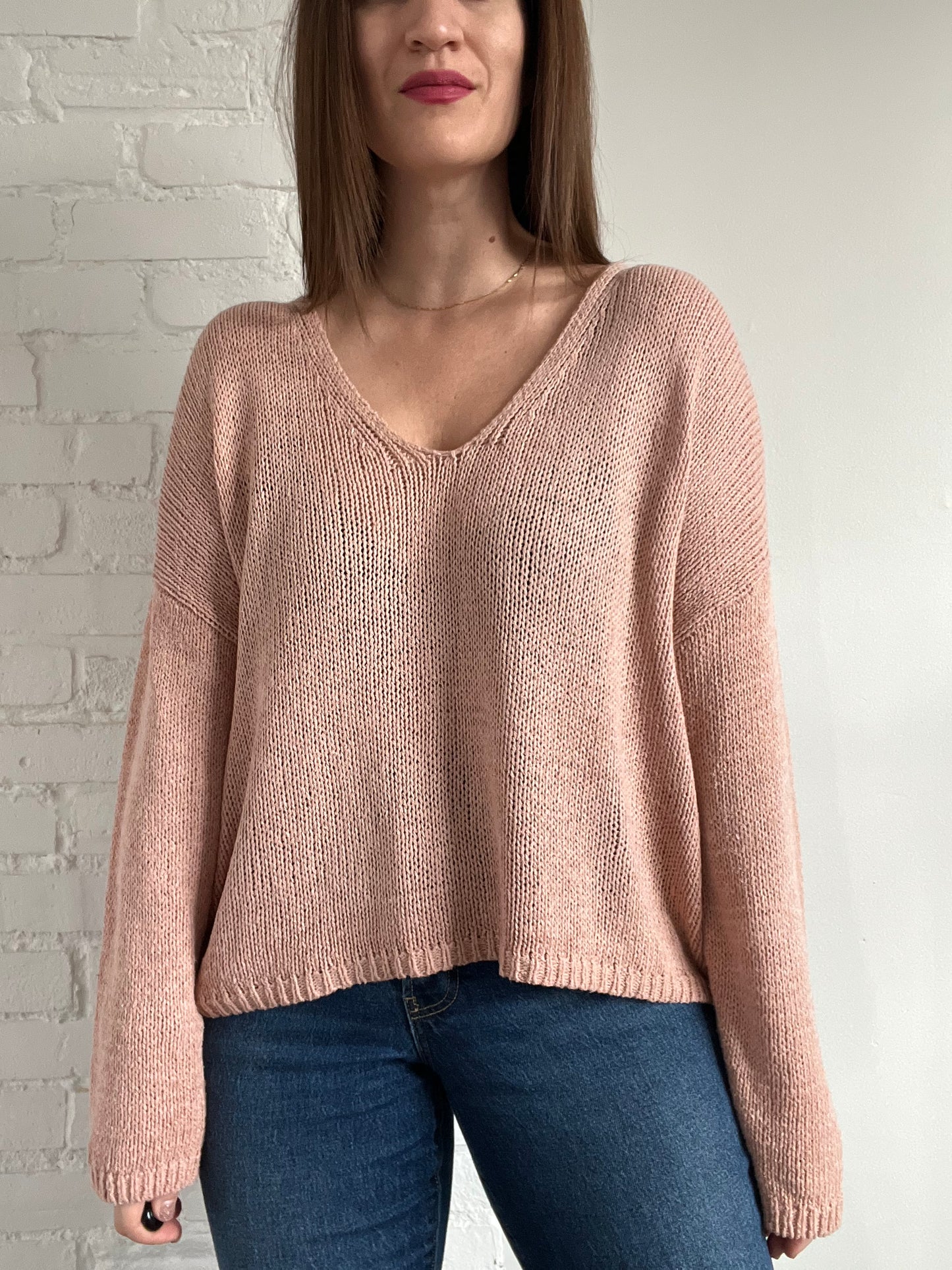 Cotton Blush Knit Sweater - L