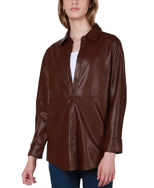 Faux-Leather Shirt Jacket - M