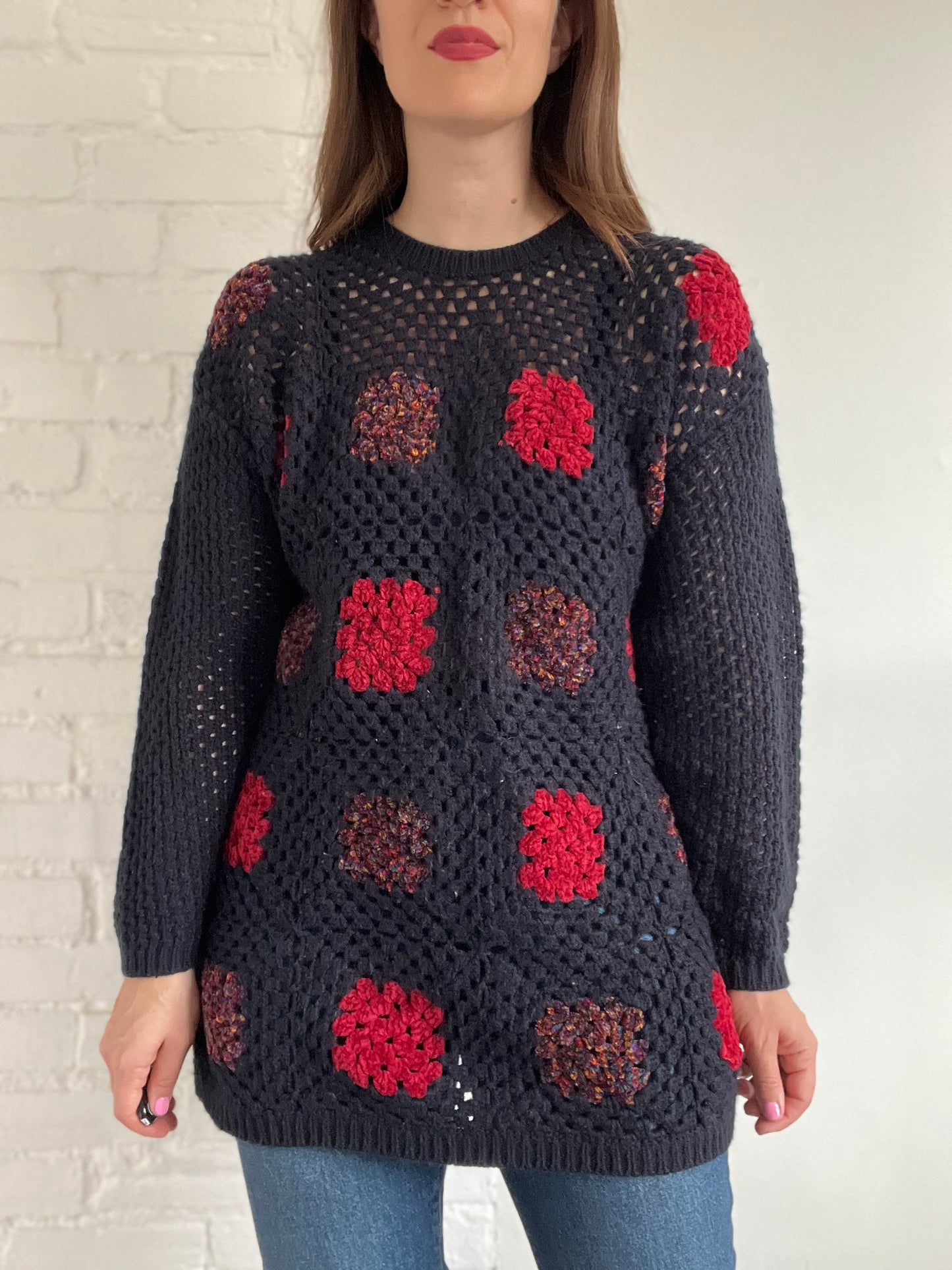 Granny Square Crochet Pullover - L