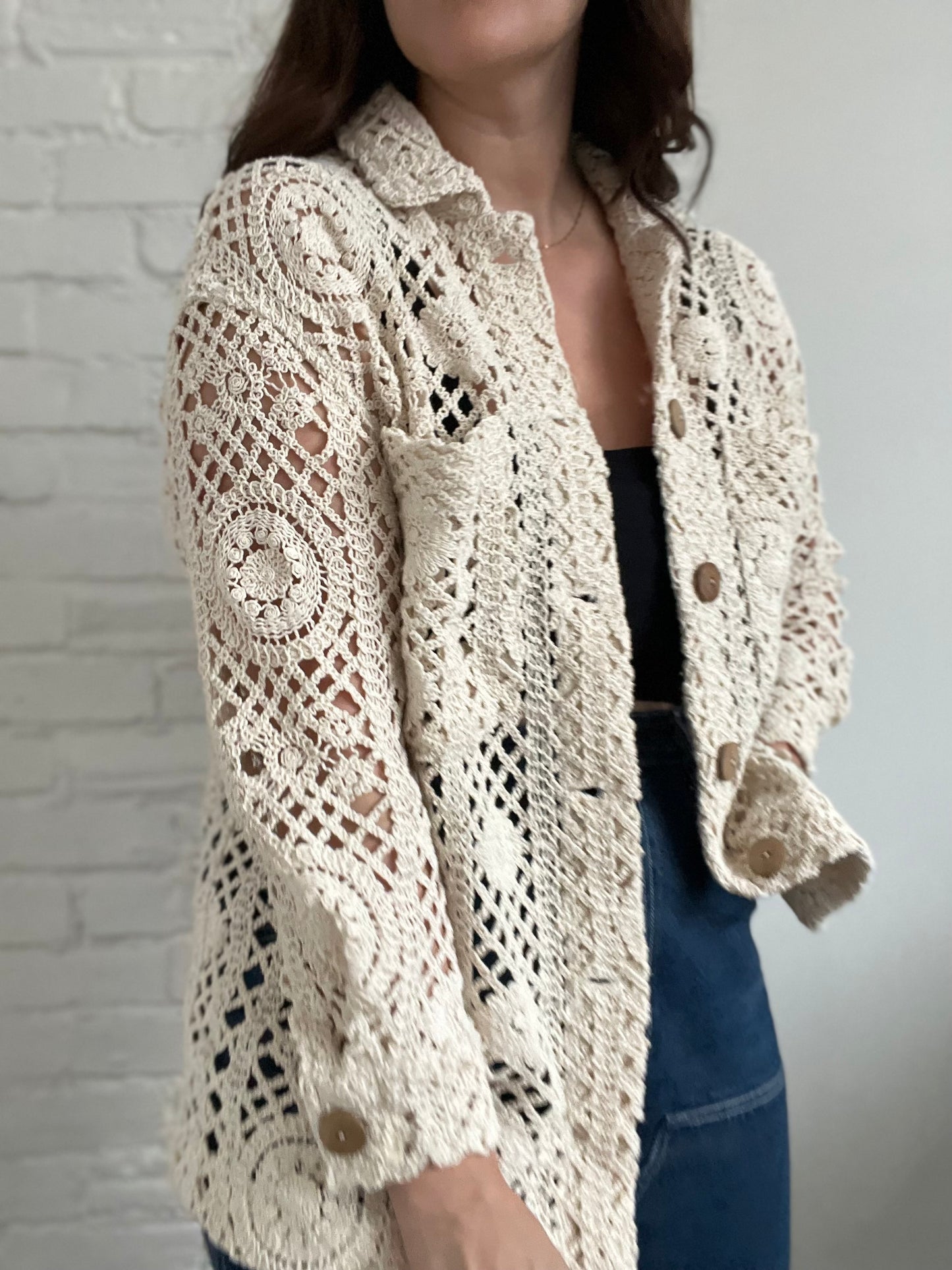 Crochet Knit Cardigan - Size S (Very Oversized)
