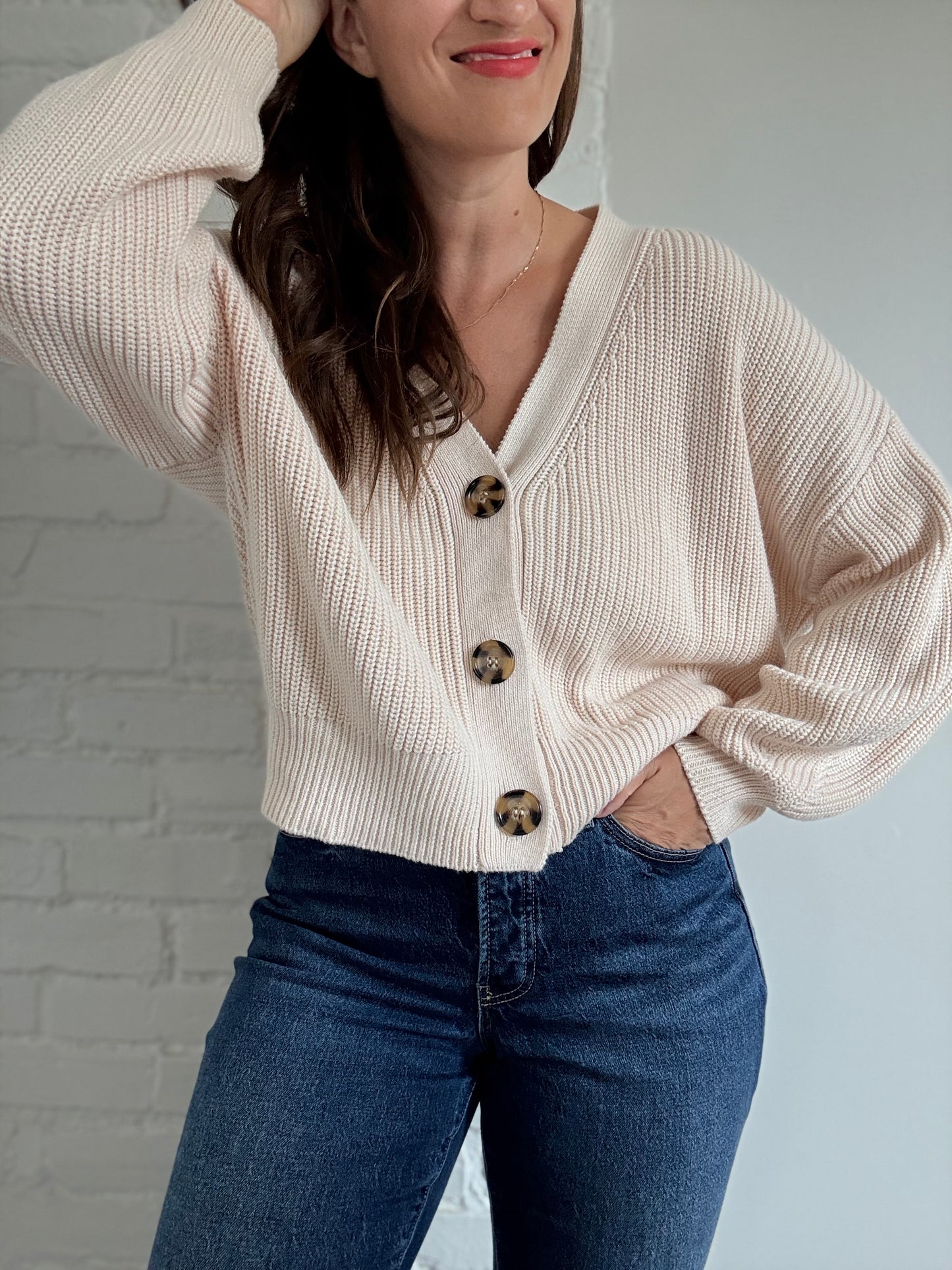 Relaxed Beige Knit Cardigan - Size M/L