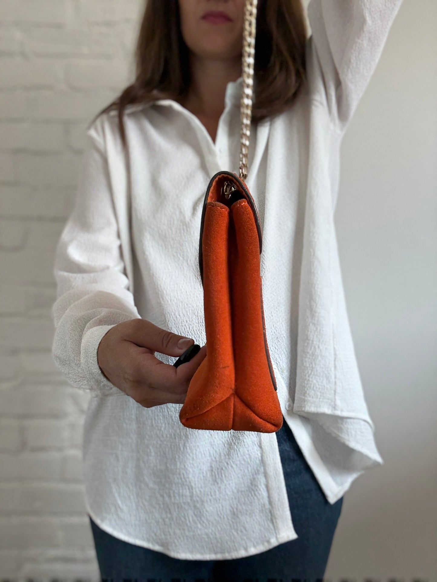 Orange Leather Suede Purse