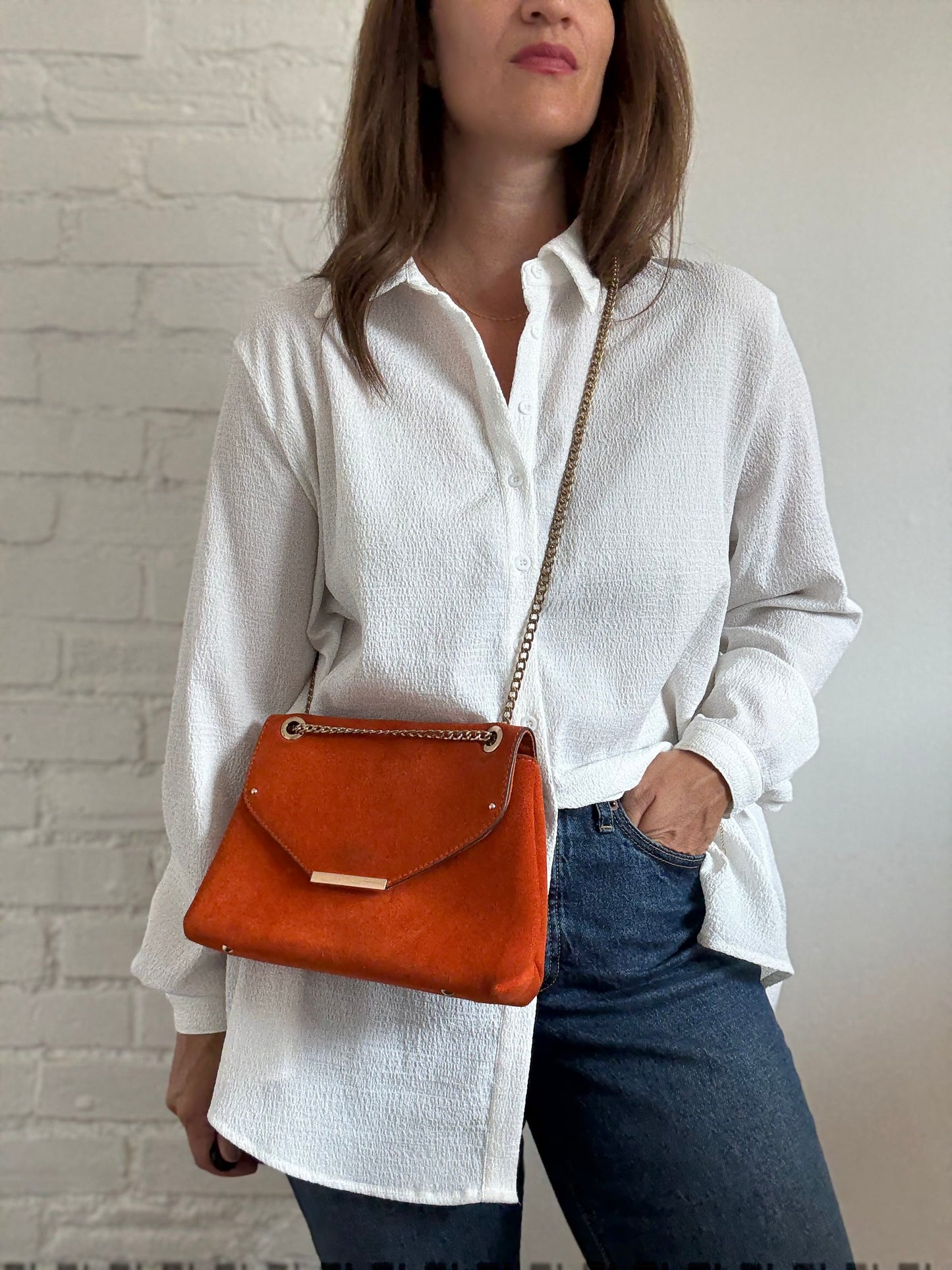 Orange Leather Suede Purse