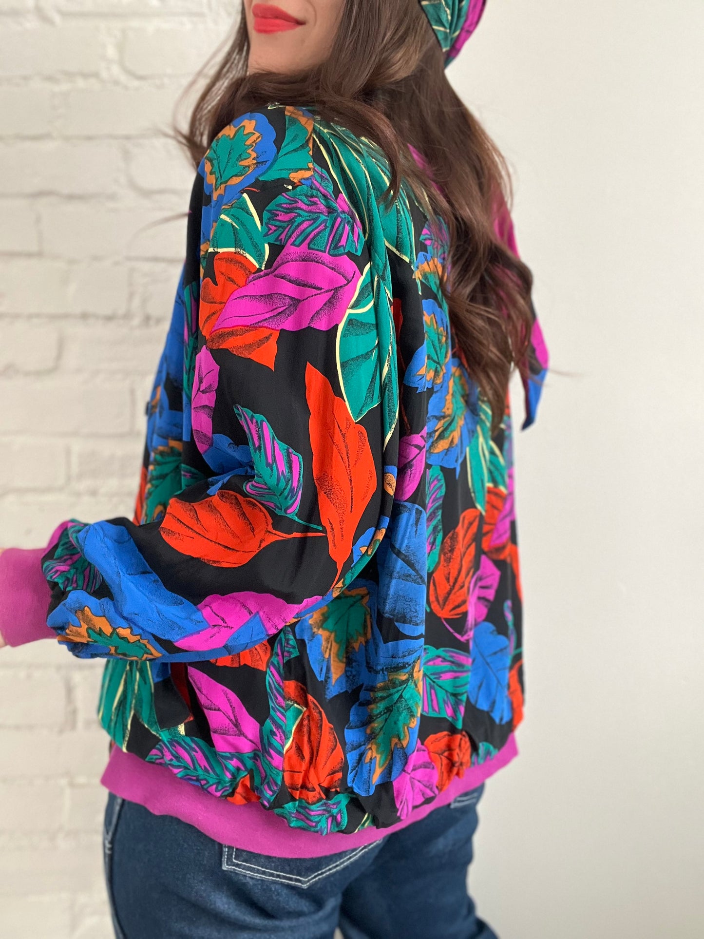 Double-Sided Silk Leaves Bomber - Size L/XL