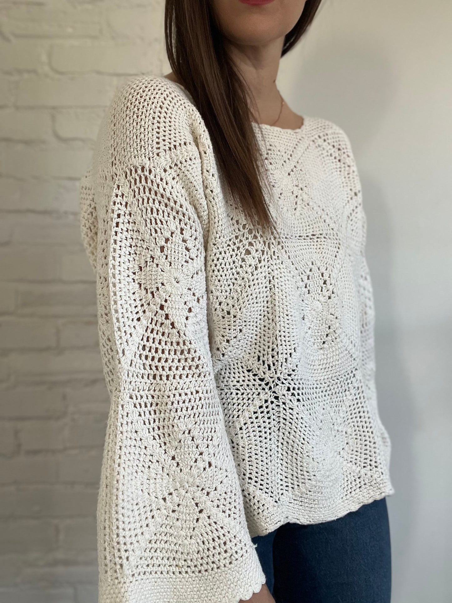 Vintage Ivory Knit Sweater - M/L