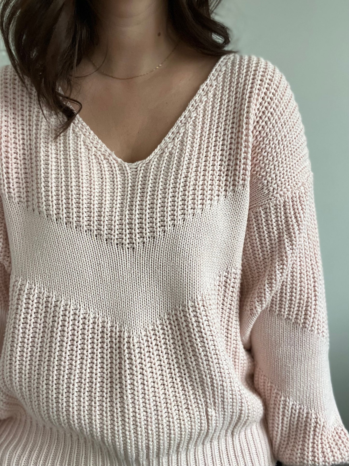 100% Cotton Pink Knit Sweater - Size L