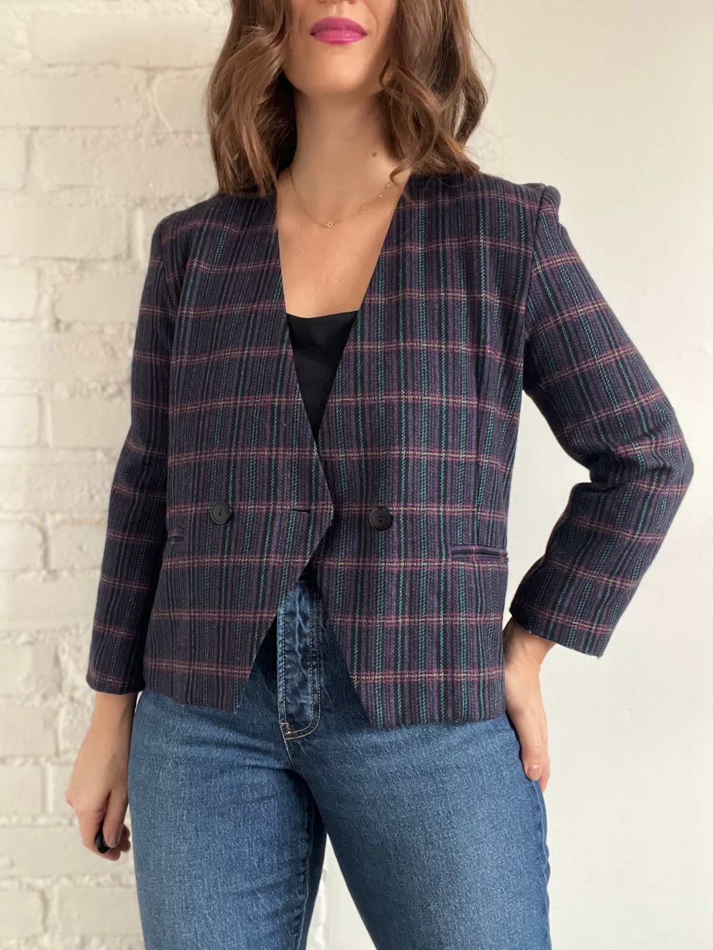 Preppy Vintage Plaid Blazer - M/L