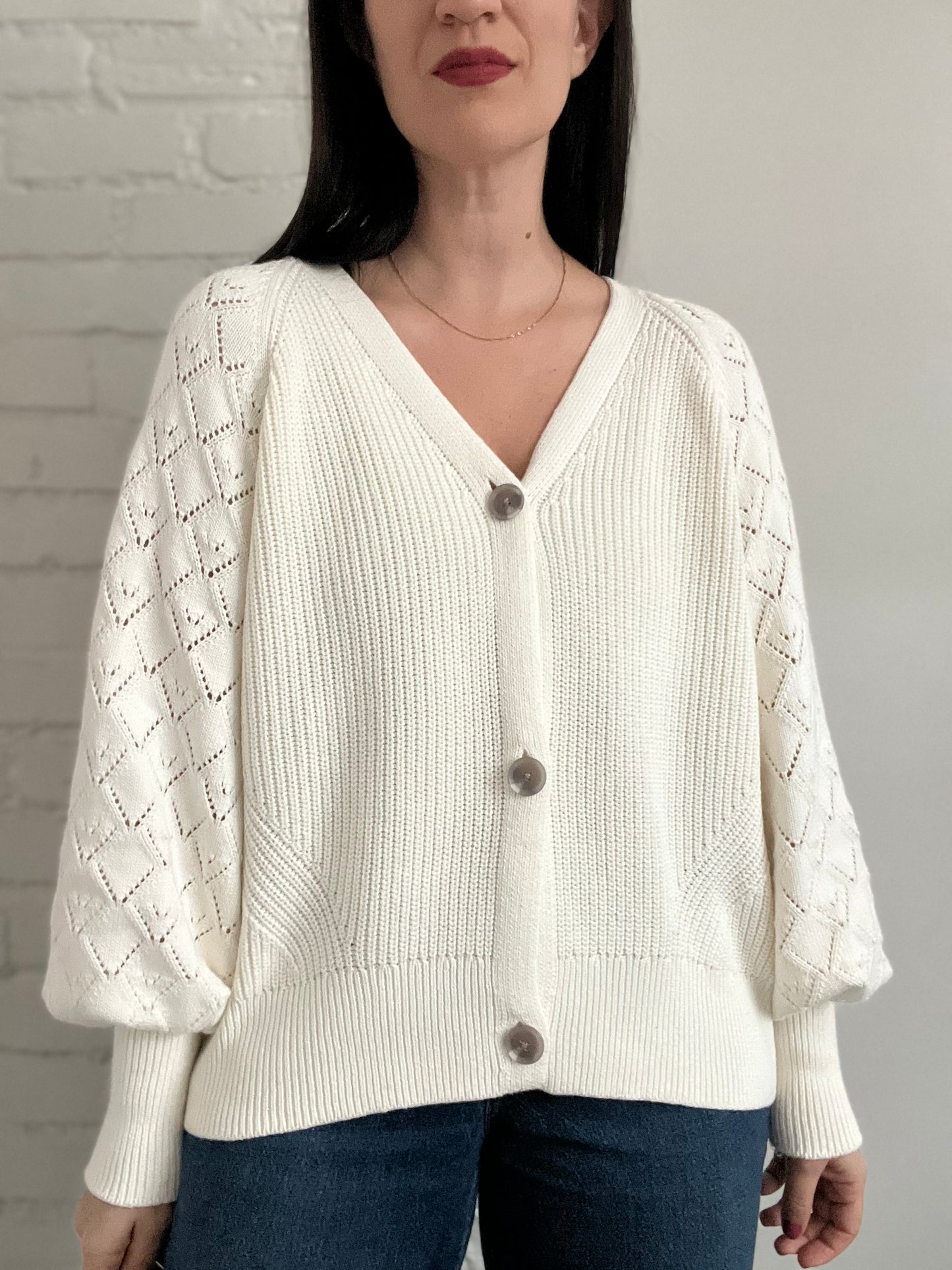 Cream Textured Knit Cardigan - XL