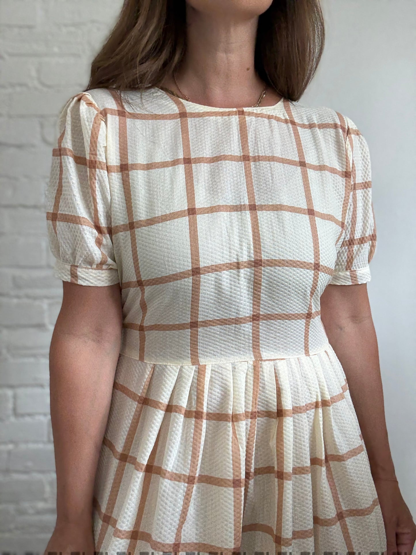 Handmade Caramel Plaid Dress - Size L