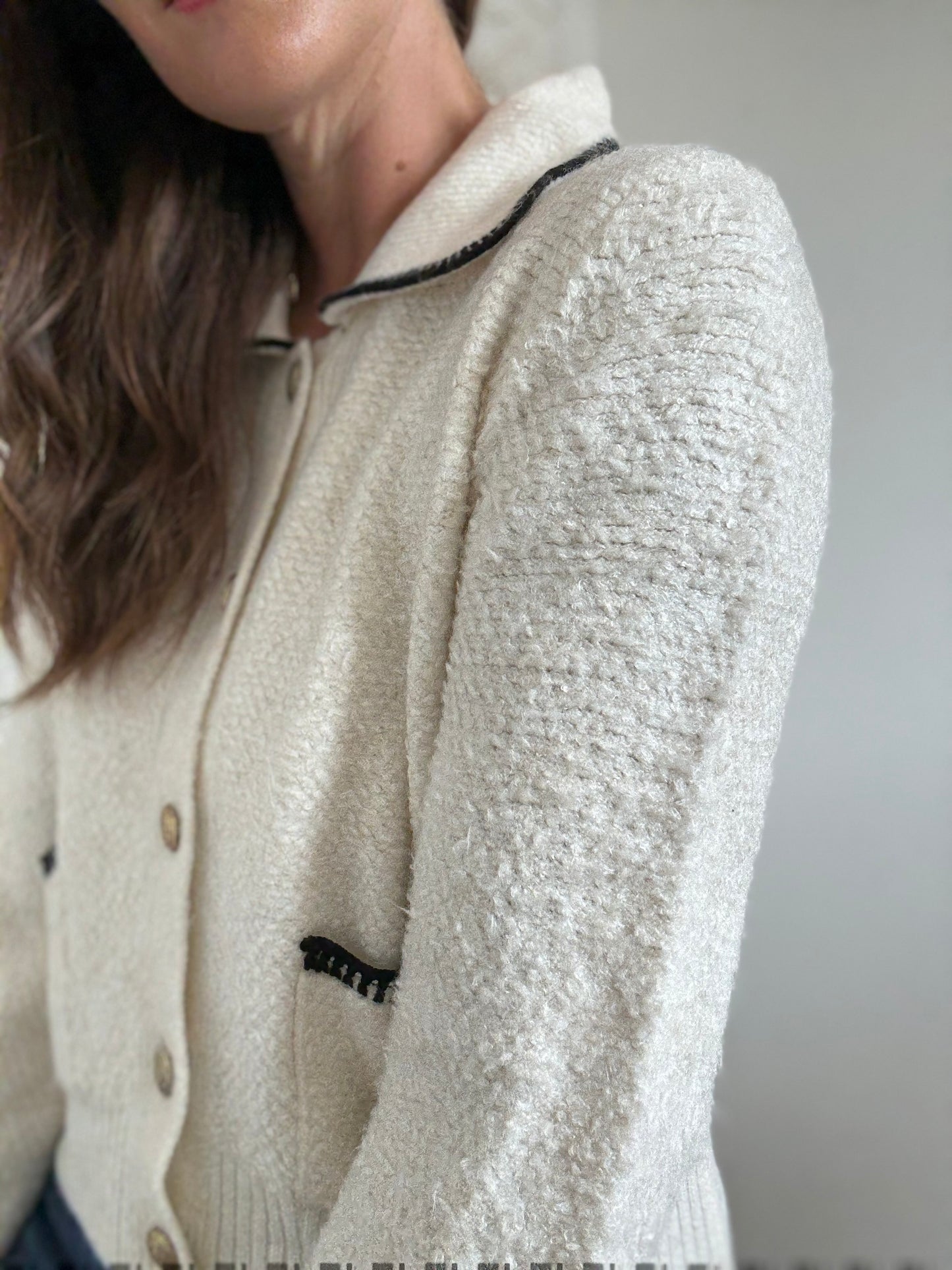 Mango Contrast Trims Sweater - Size L