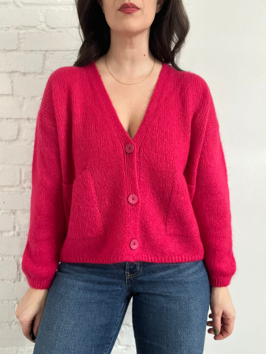 Chunky Pink Wool Cardigan - M/L