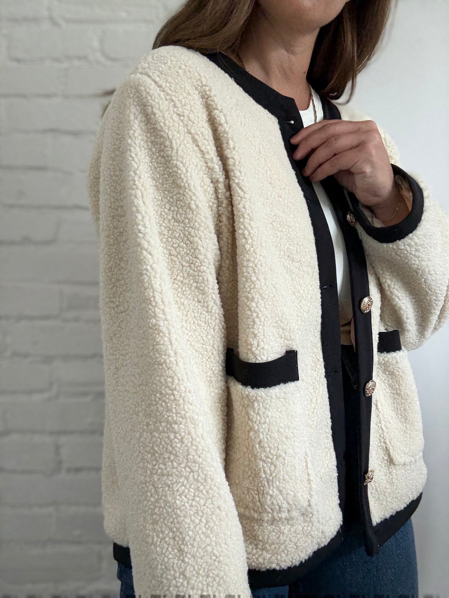 Teddy Boucle Ivory Coat- Size L/XL
