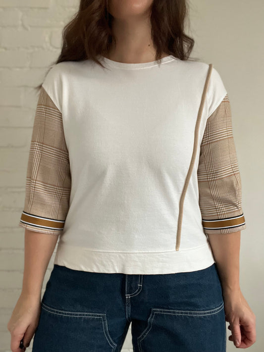 Gingham Beige White Tee - Size S/M