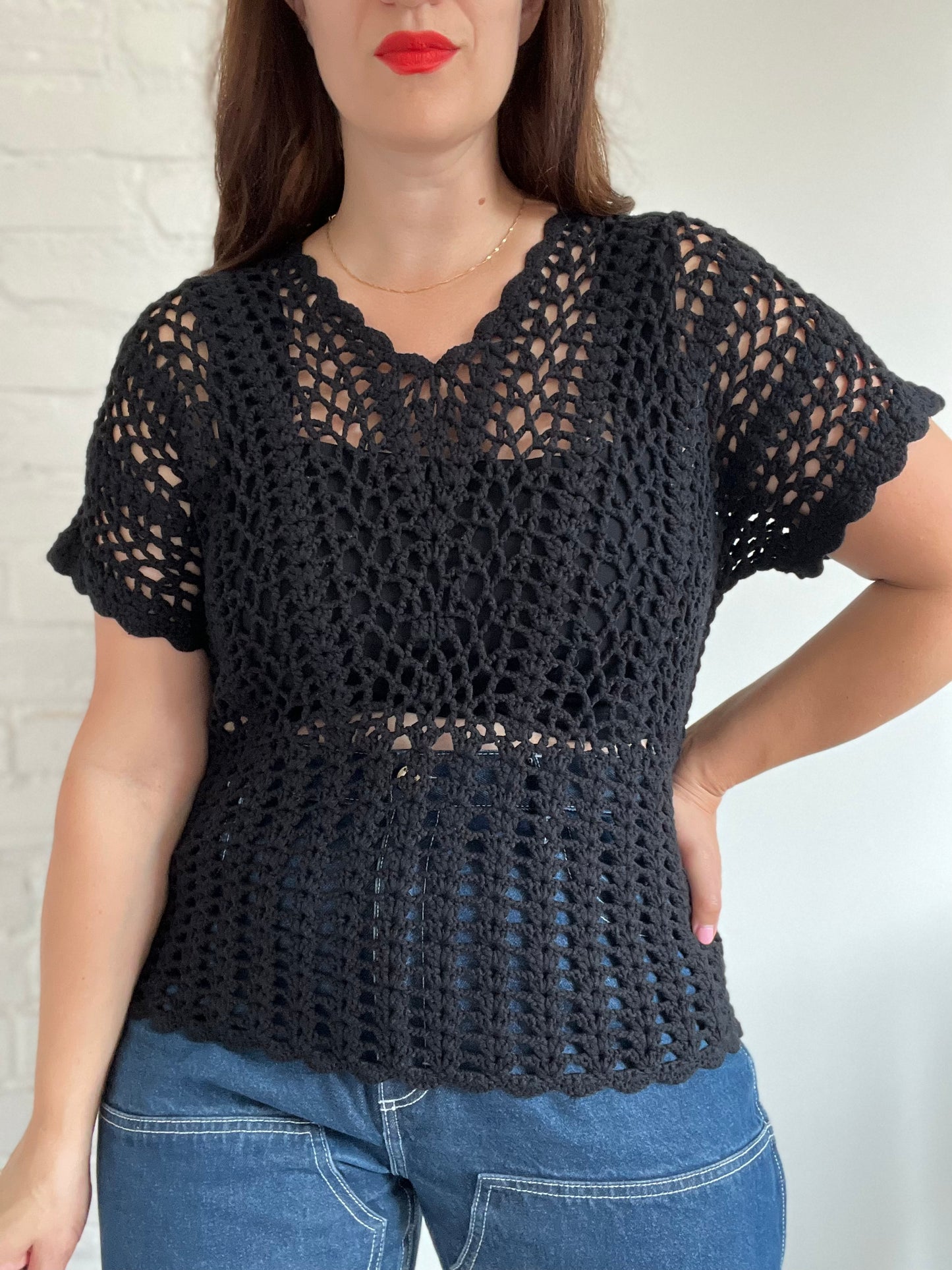 Scalloped Crochet Knit Top - O/S