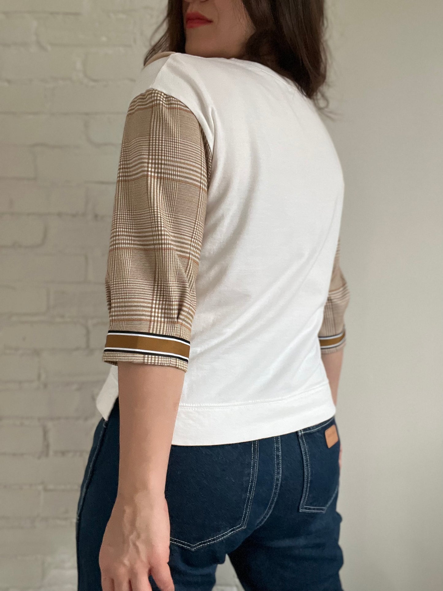 Gingham Beige White Tee - Size S/M