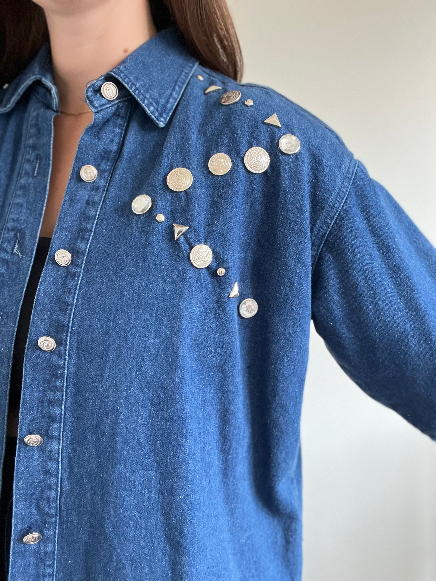 Denim Embellished Button Up  - M/L