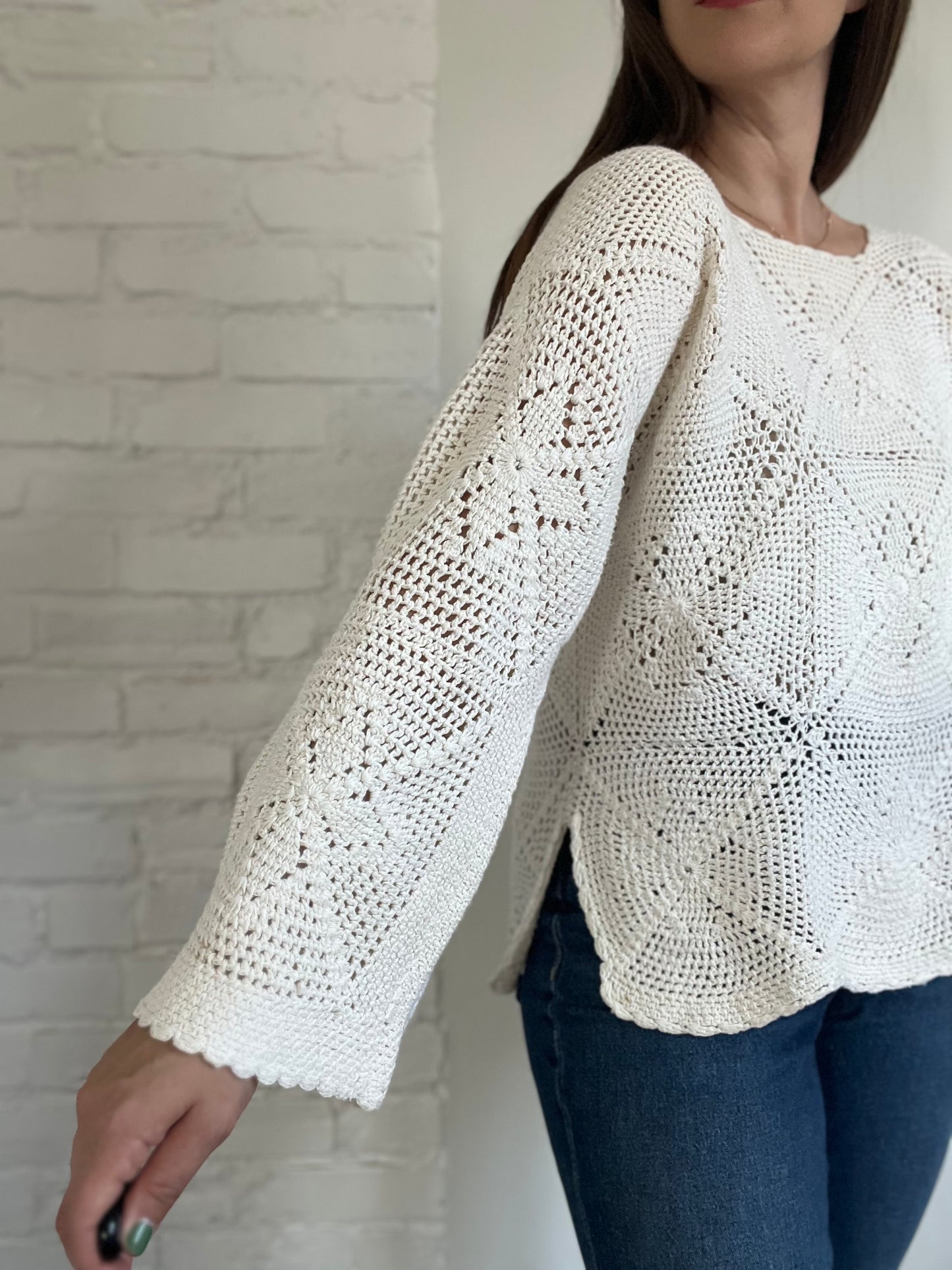 Vintage Ivory Knit Sweater - M/L