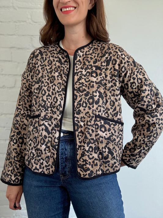 Leopard Quilted Jacket - Size S (oversized)