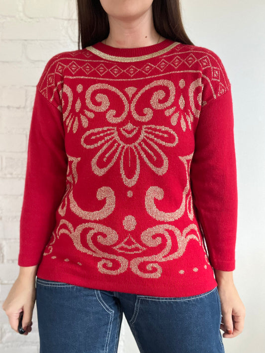 Red and Gold Metallic Sweater - M/L