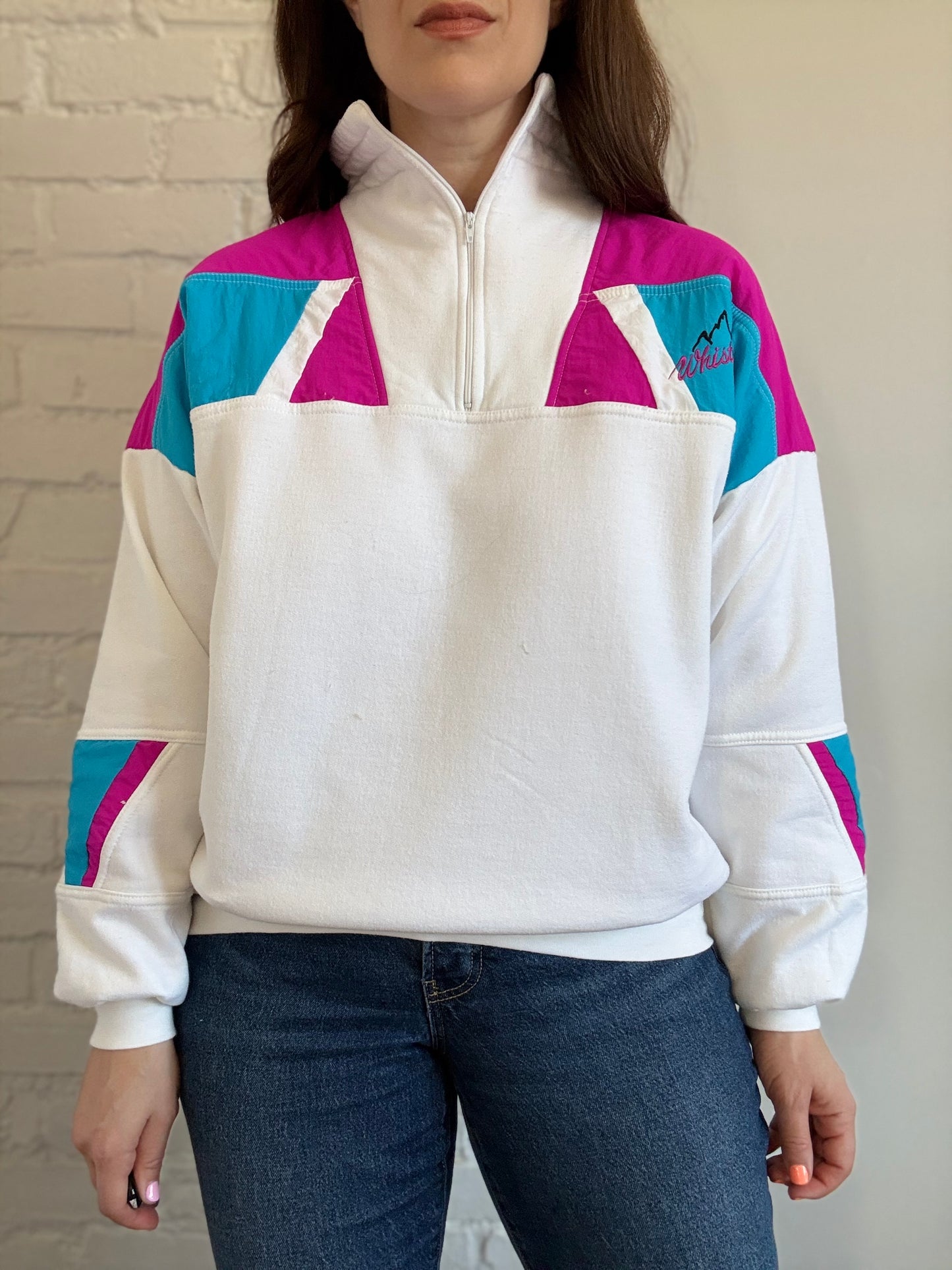 Retro Whistler Quarter Zip Sweater - Size L