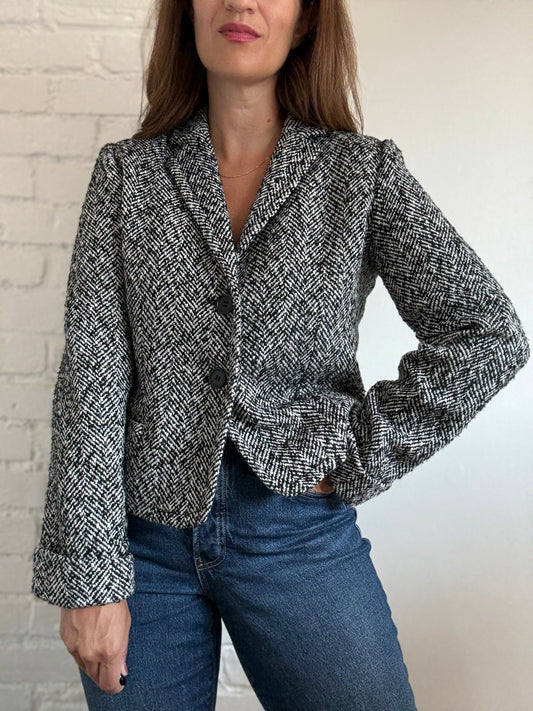 J Crew Herringbone Wool Blazer - Size L