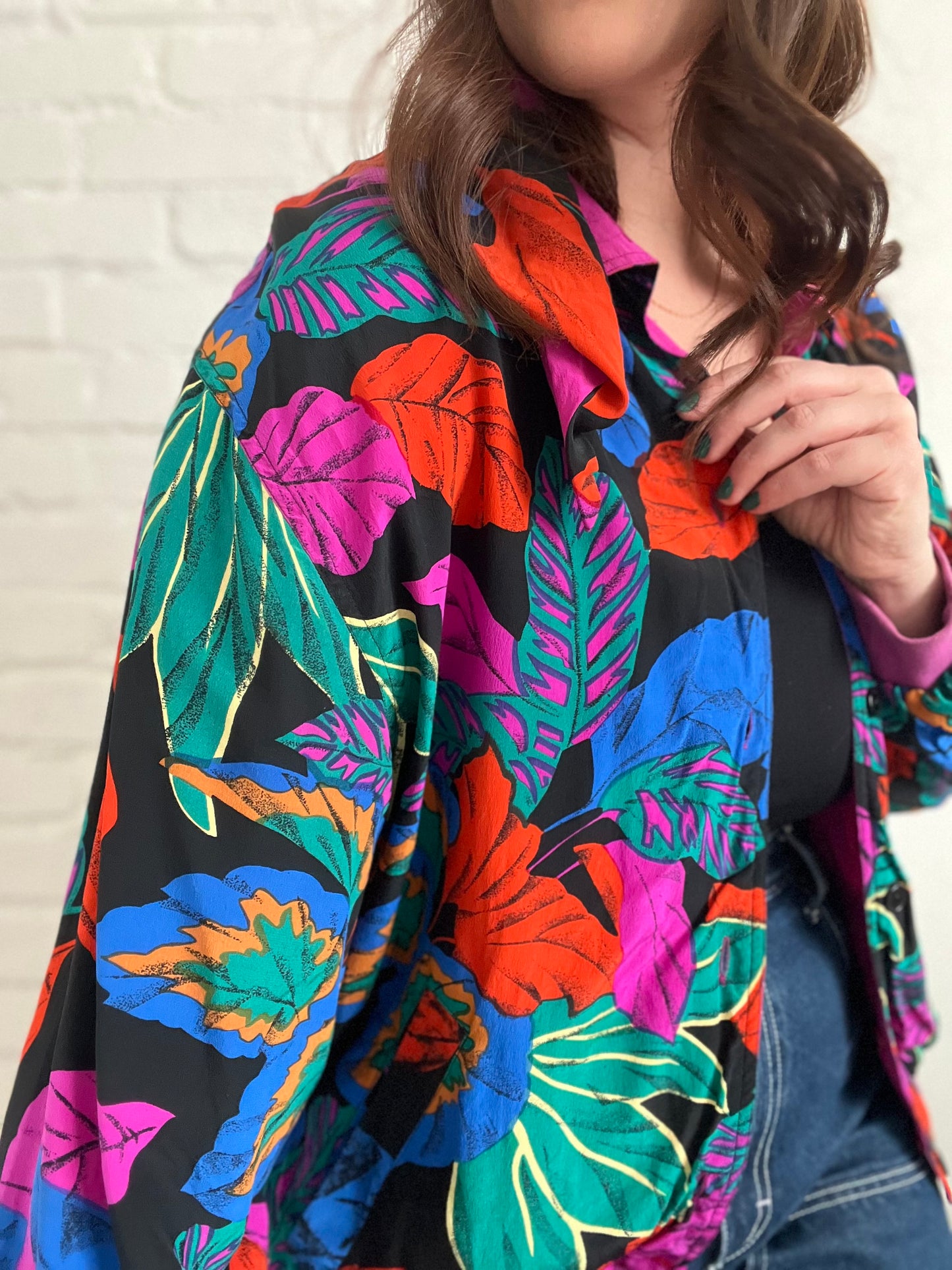 Double-Sided Silk Leaves Bomber - Size L/XL